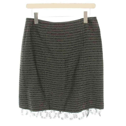 Chanel 03A Skirt Knee-length Trapeze Tweed Tulle Coco Mark Striped Dotted Hemp