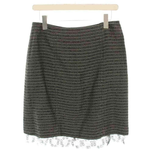 Chanel 03A Skirt Knee-length Trapeze Tweed Tulle Coco Mark Striped Dotted Hemp