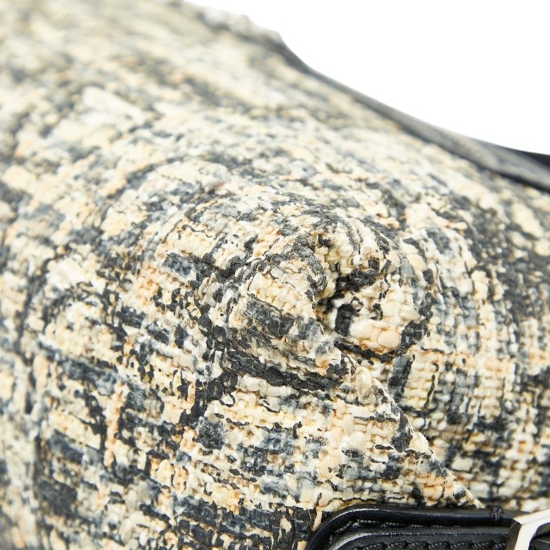 Chanel Icon Print Clover One Shoulder Bag Handbag Beige Black Tweed Leather