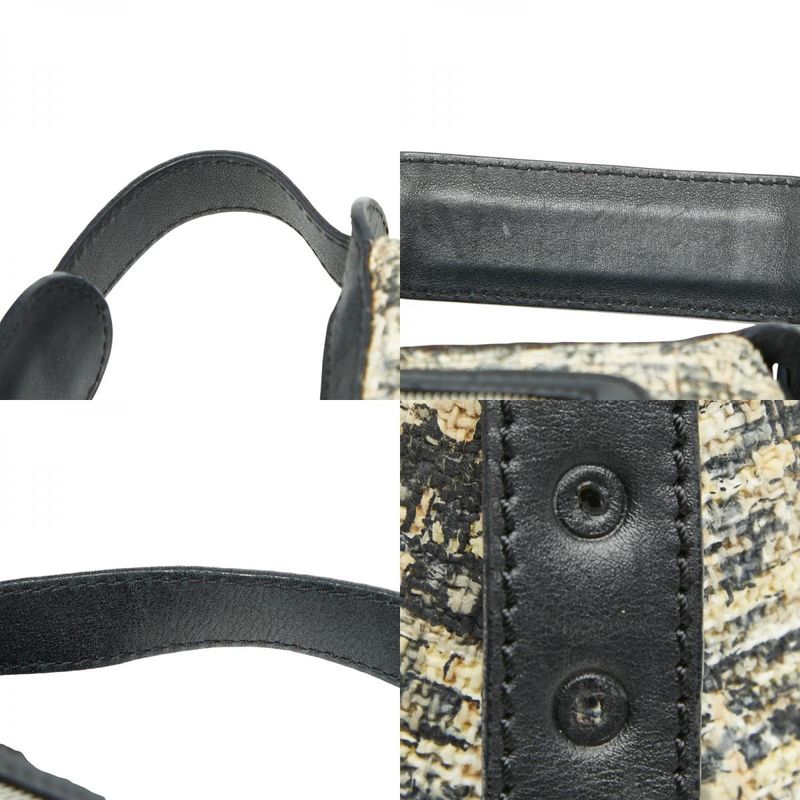 Chanel Icon Print Clover One Shoulder Bag Handbag Beige Black Tweed Leather