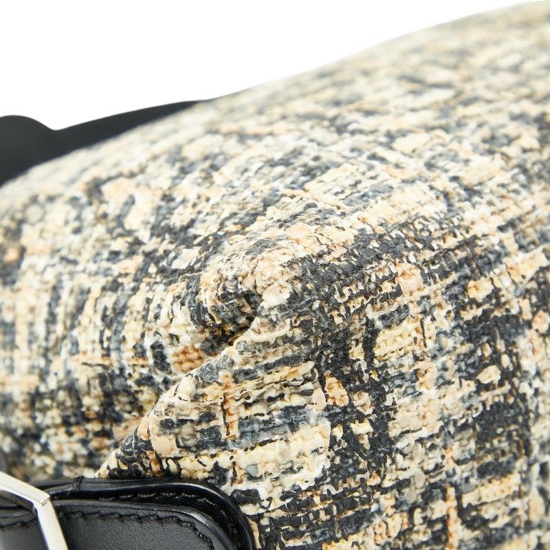 Chanel Icon Print Clover One Shoulder Bag Handbag Beige Black Tweed Leather