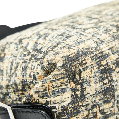 Chanel Icon Print Clover One Shoulder Bag Handbag Beige Black Tweed Leather