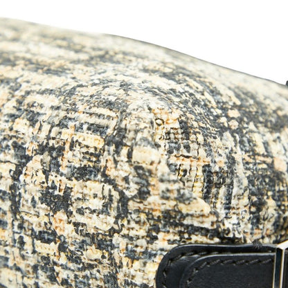 Chanel Icon Print Clover One Shoulder Bag Handbag Beige Black Tweed Leather