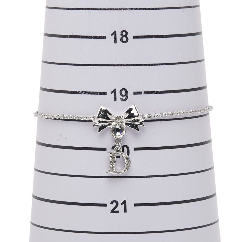 Dior Ribbon Motif Rhinestone Silver Metal Women's Dior