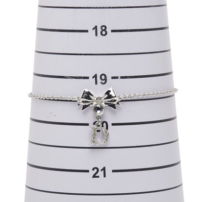 Dior Ribbon Motif Rhinestone Silver Metal Women's Dior