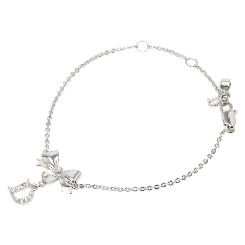 Dior Ribbon Motif Rhinestone Silver Metal Women's Dior