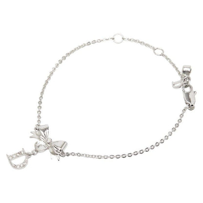 Dior Ribbon Motif Rhinestone Silver Metal Women's Dior