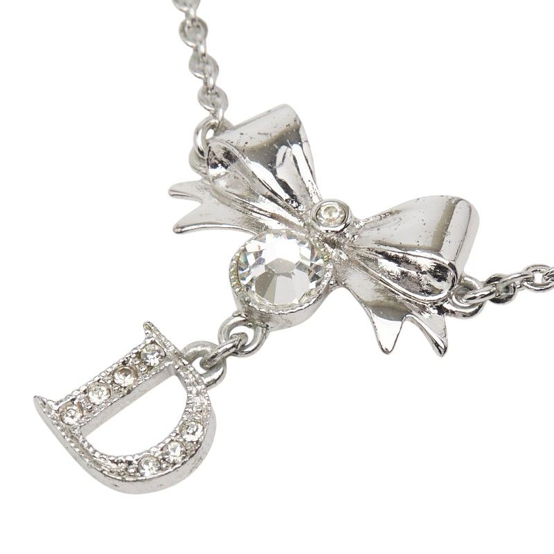 Dior Ribbon Motif Rhinestone Silver Metal Women's Dior