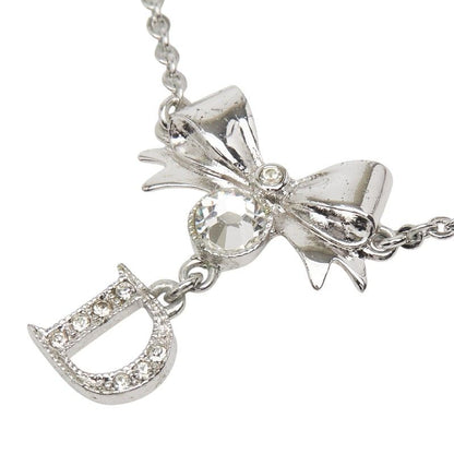 Dior Ribbon Motif Rhinestone Silver Metal Women's Dior