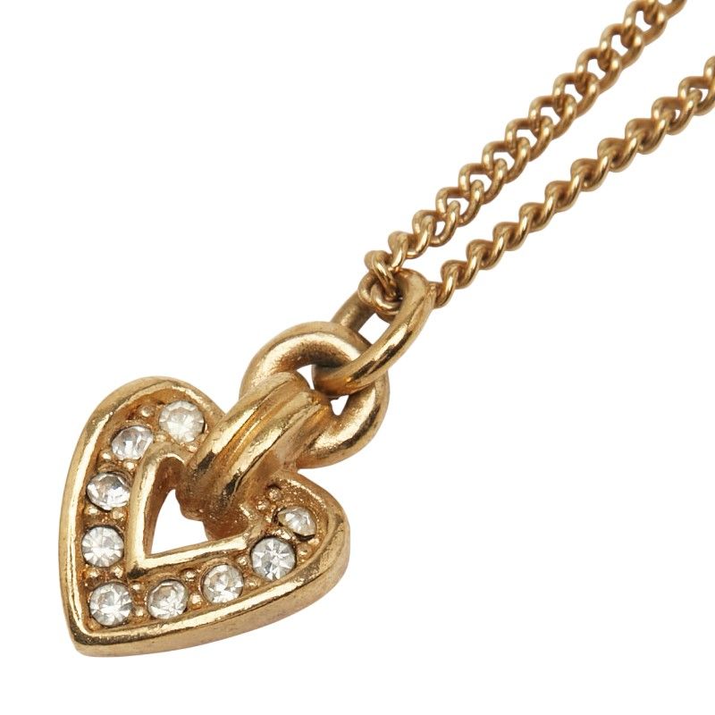 Dior Heart Motif Rhinestone Gold Plated Women's Dior