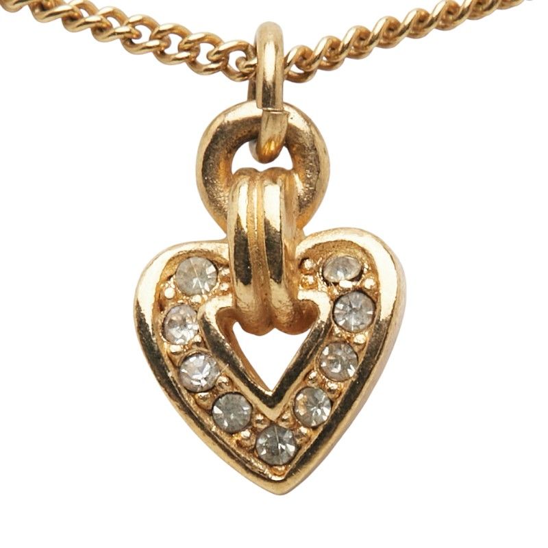 Dior Heart Motif Rhinestone Gold Plated Women's Dior