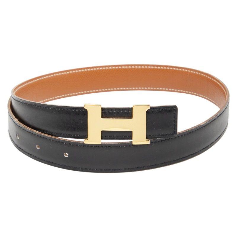Hermes Constance H Belt Reversible Belt Size: 60 Black Brown Box Calf Courchevel