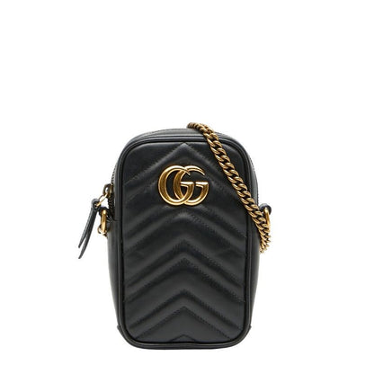 Gucci GG Marmont Chain Mini Shoulder Bag 598597 Black Leather Women's Gucci