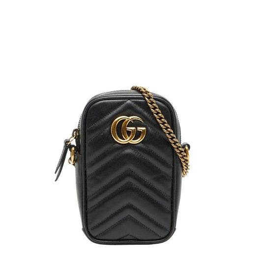 Gucci GG Marmont Chain Mini Shoulder Bag 598597 Black Leather Women's Gucci