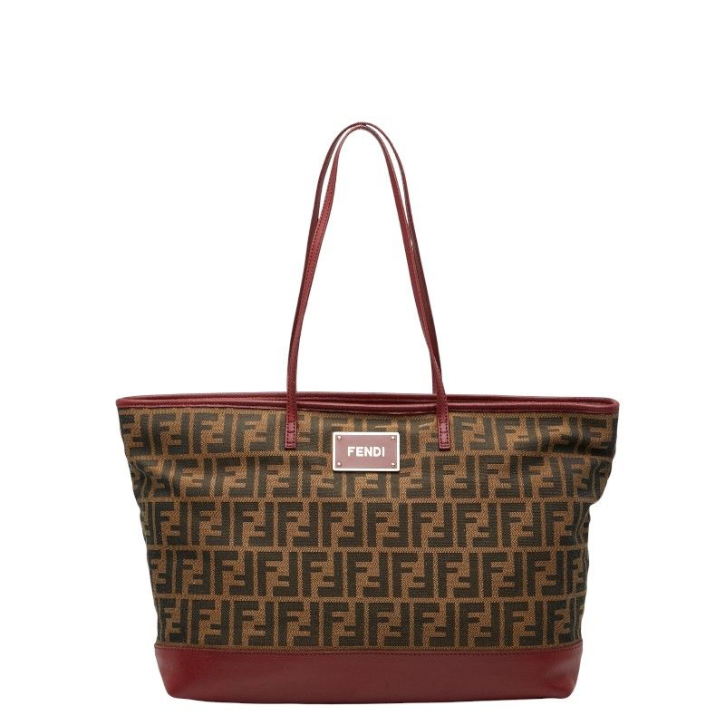 Fendi Zucca Handbag Tote Bag 8bh185 Brown Red Canvas Leather Women's Fendi