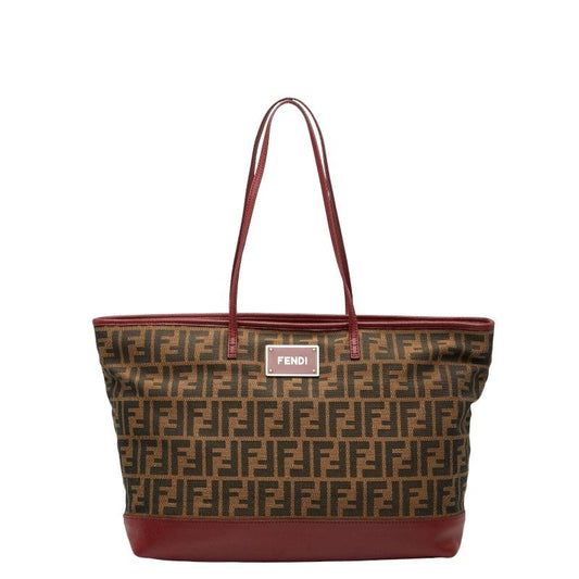 Fendi Zucca Handbag Tote Bag 8bh185 Brown Red Canvas Leather Women's Fendi