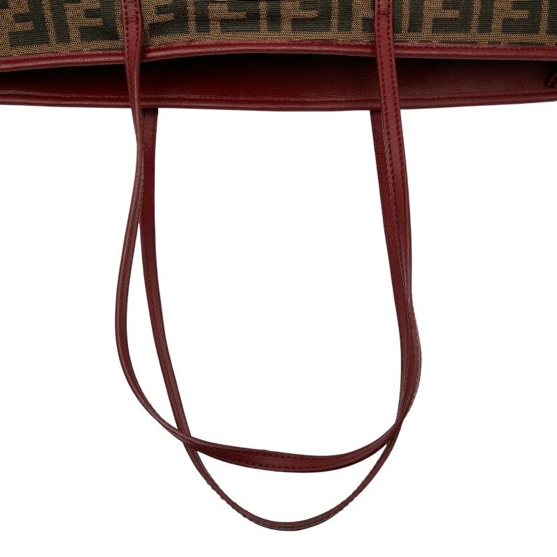 Fendi Zucca Handbag Tote Bag 8bh185 Brown Red Canvas Leather Women's Fendi
