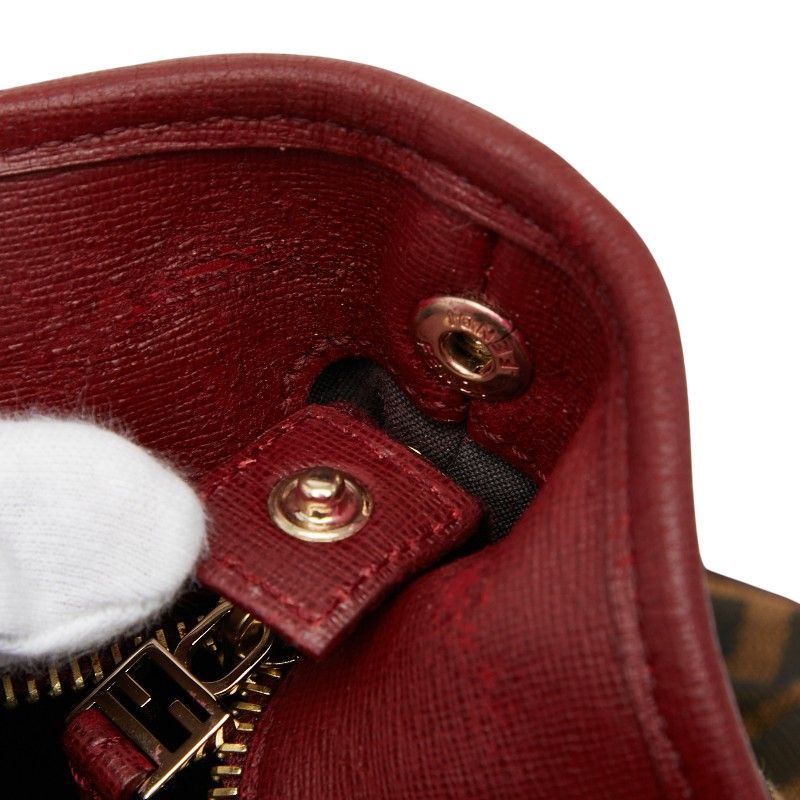 Fendi Zucca Handbag Tote Bag 8bh185 Brown Red Canvas Leather Women's Fendi