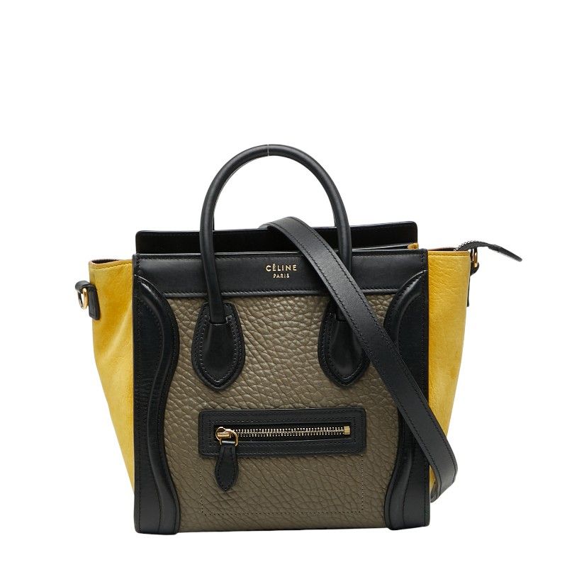 Celine Luggage Nano Shopper Tricolor Handbag Shoulder Bag 2WAY Beige Multicolor