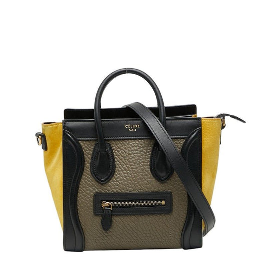 Celine Luggage Nano Shopper Tricolor Handbag Shoulder Bag 2WAY Beige Multicolor