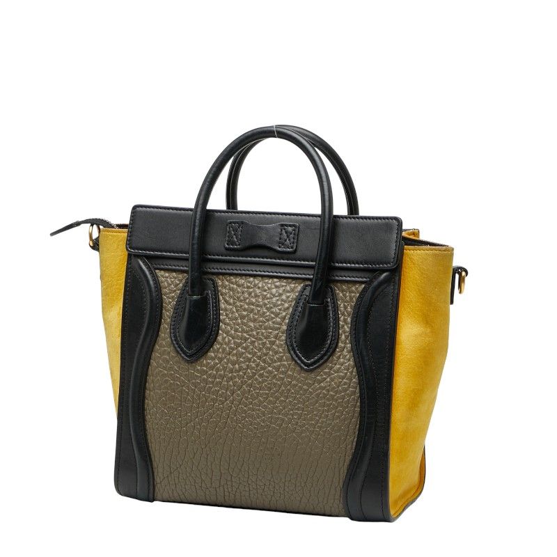 Celine Luggage Nano Shopper Tricolor Handbag Shoulder Bag 2WAY Beige Multicolor