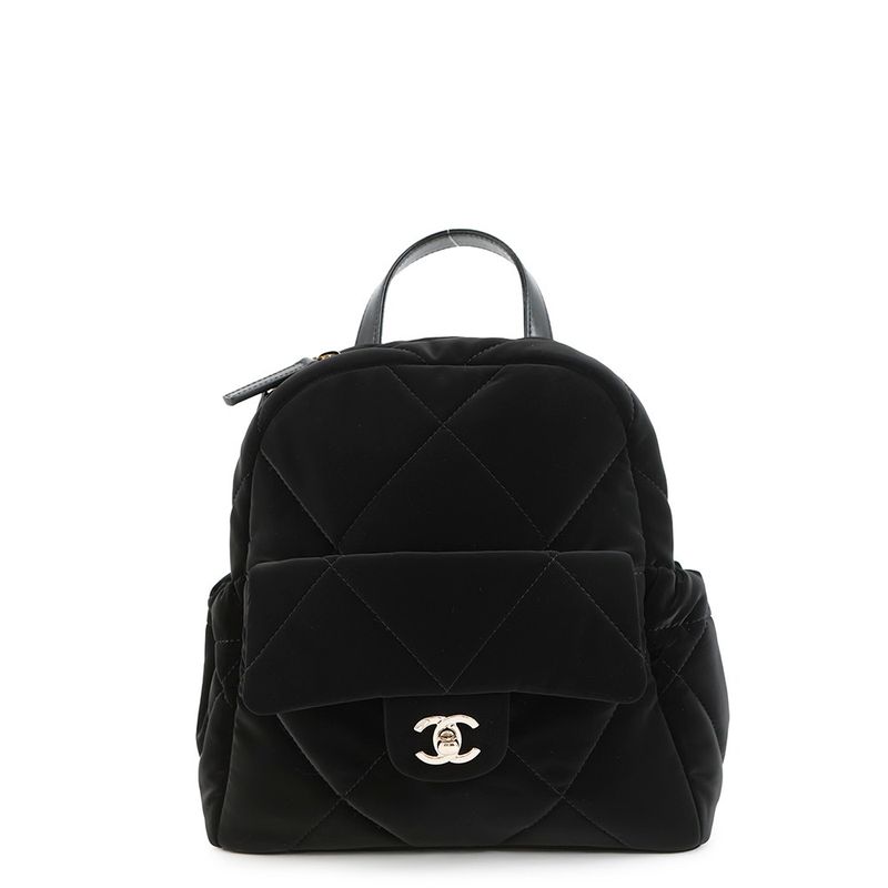Chanel Backpack Quilted CC Logo Velvet Effect