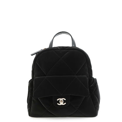 Chanel Backpack Quilted CC Logo Velvet Effect
