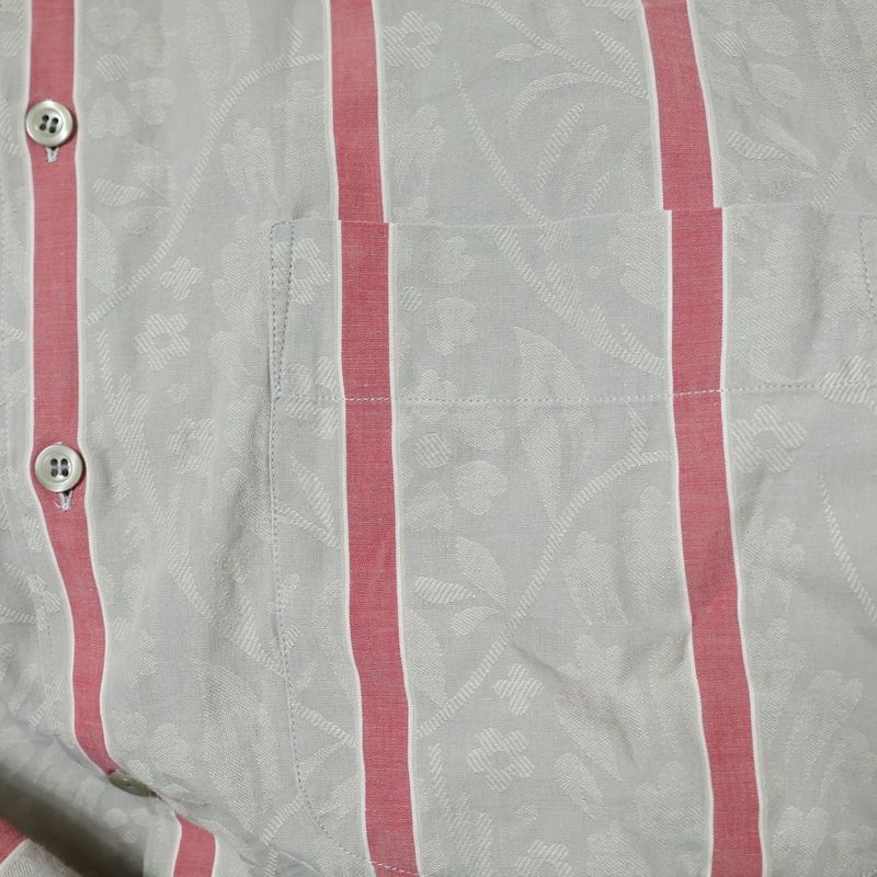 YVES Saint Laurent 90s Striped Right Pocket Cotton Long Sleeve Shirt Red/gray