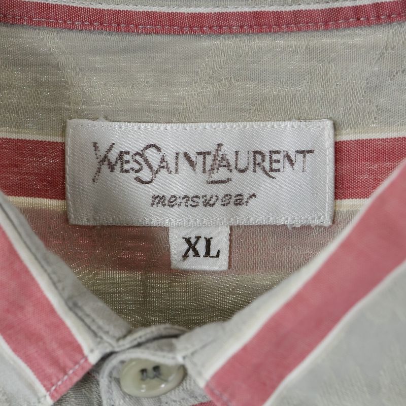 YVES Saint Laurent 90s Striped Right Pocket Cotton Long Sleeve Shirt Red/gray