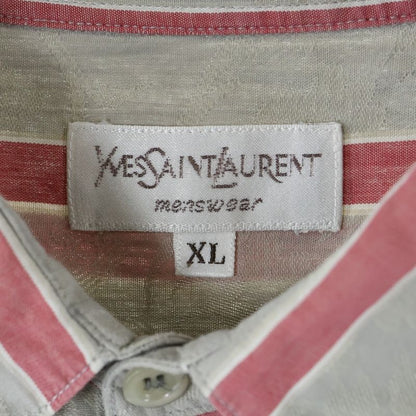 YVES Saint Laurent 90s Striped Right Pocket Cotton Long Sleeve Shirt Red/gray