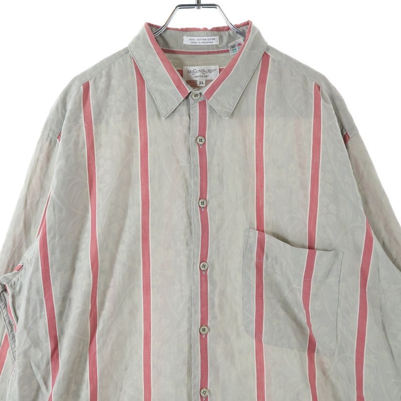 YVES Saint Laurent 90s Striped Right Pocket Cotton Long Sleeve Shirt Red/gray
