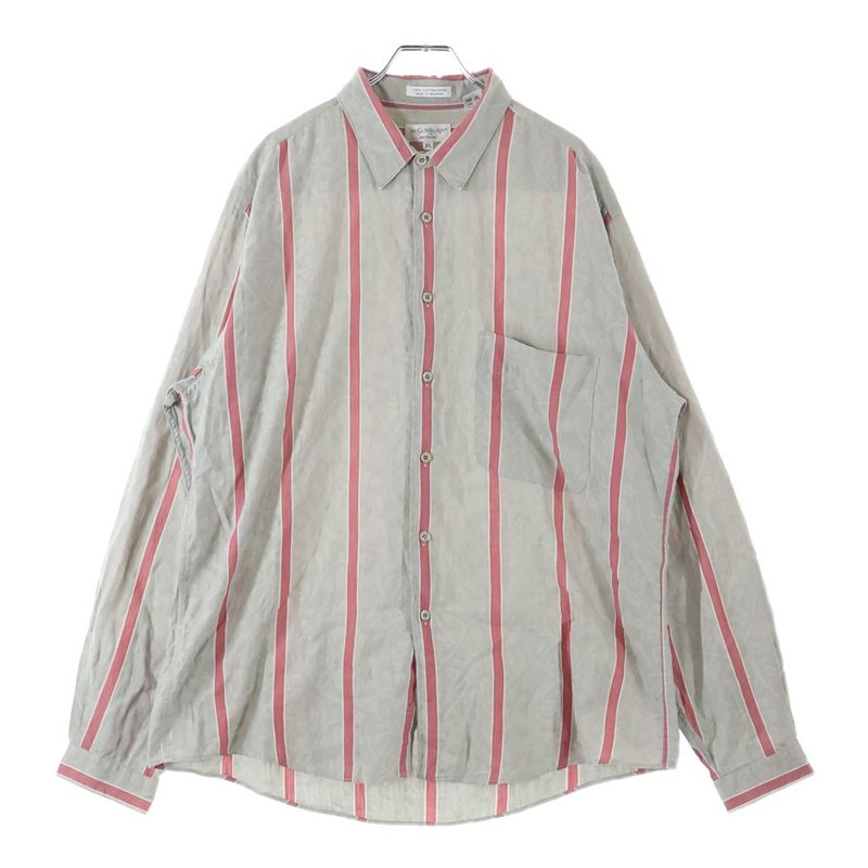 YVES Saint Laurent 90s Striped Right Pocket Cotton Long Sleeve Shirt Red/gray
