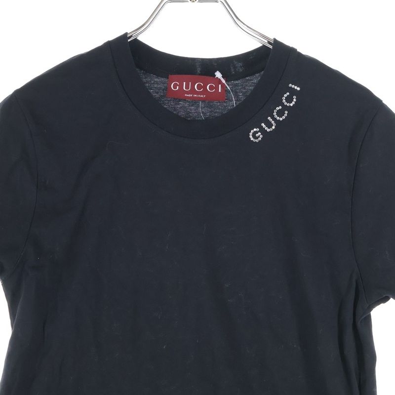 Gucci 24AW Crystal Logo Embroidery Cotton Jersey Crew Neck Short Sleeve T-shirt