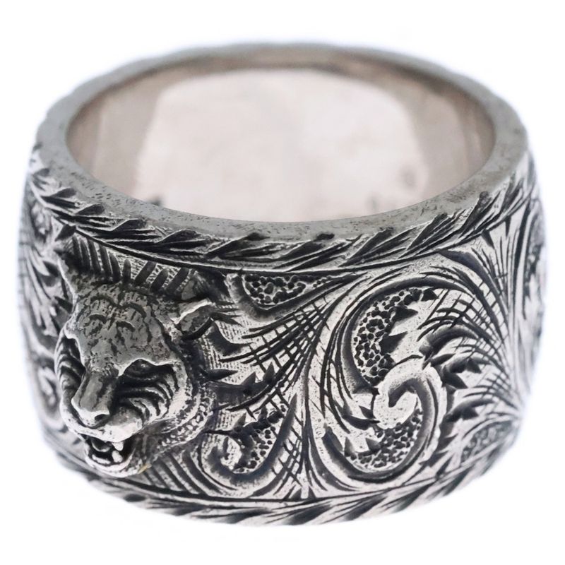 Gucci Interlocking G Arabesque Cat Head Silver Ring Silver 433573