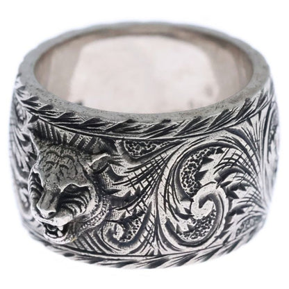 Gucci Interlocking G Arabesque Cat Head Silver Ring Silver 433573