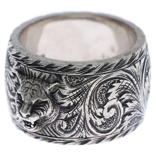 Gucci Interlocking G Arabesque Cat Head Silver Ring Silver 433573
