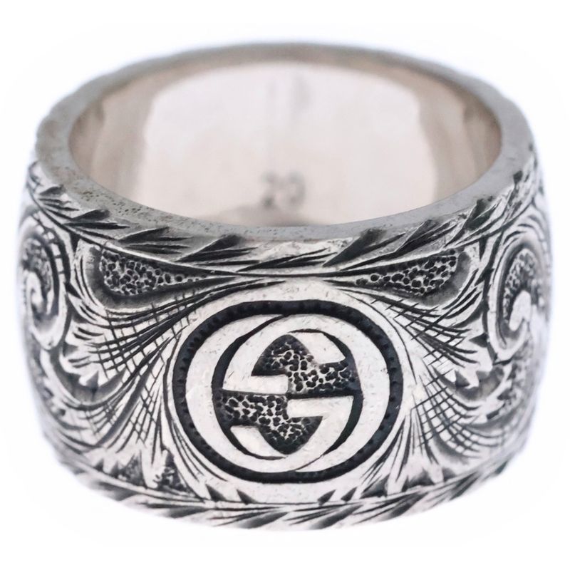 Gucci Interlocking G Arabesque Cat Head Silver Ring Silver 433573