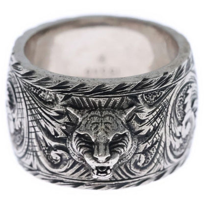 Gucci Interlocking G Arabesque Cat Head Silver Ring Silver 433573