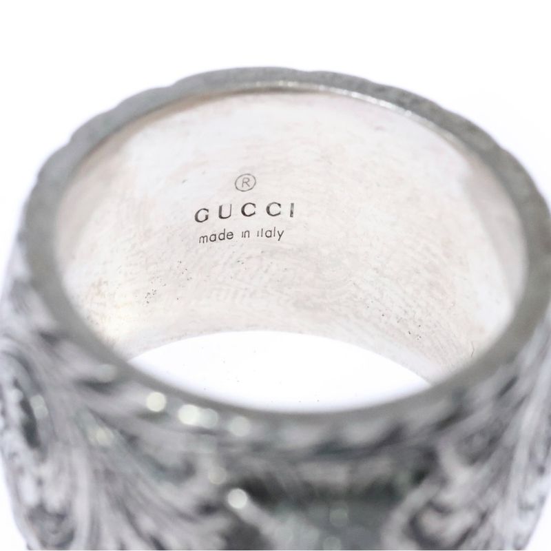 Gucci Interlocking G Arabesque Cat Head Silver Ring Silver 433573