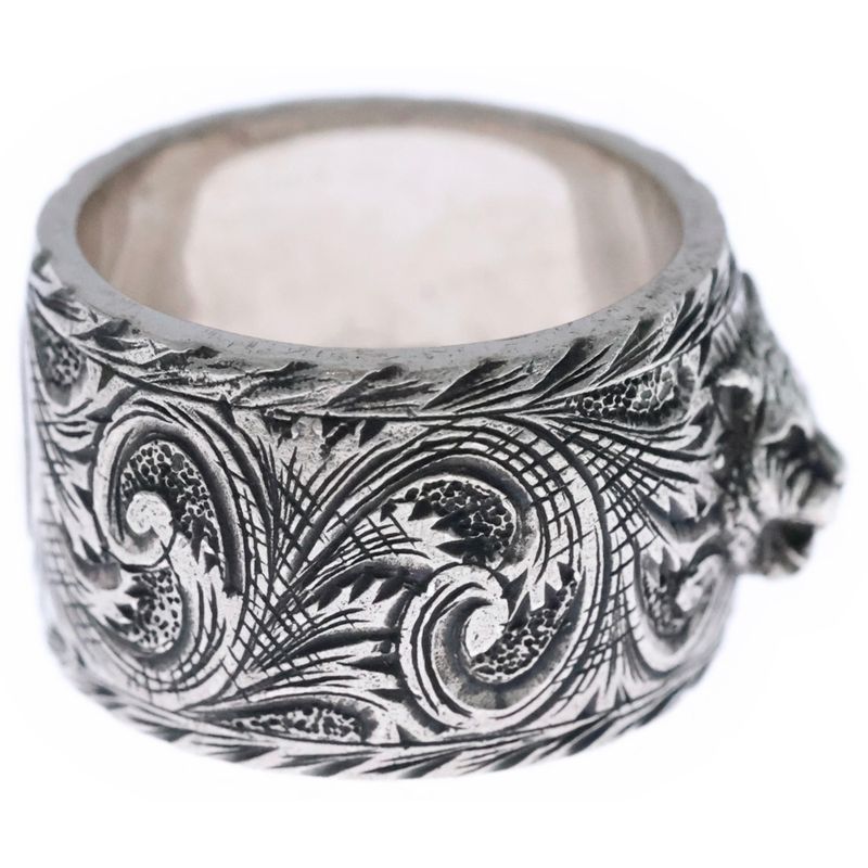 Gucci Interlocking G Arabesque Cat Head Silver Ring Silver 433573