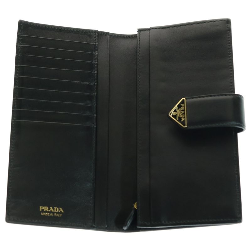 Prada Saffiano Triangle Logo Long Wallet Leather Navy 1mv025