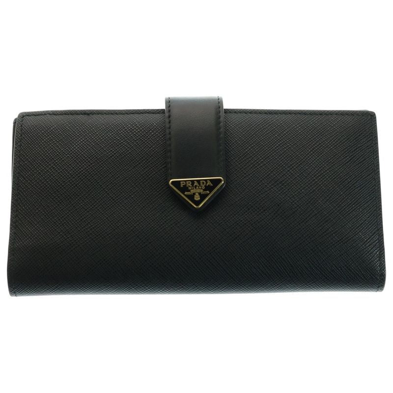 Prada Saffiano Triangle Logo Long Wallet Leather Navy 1mv025