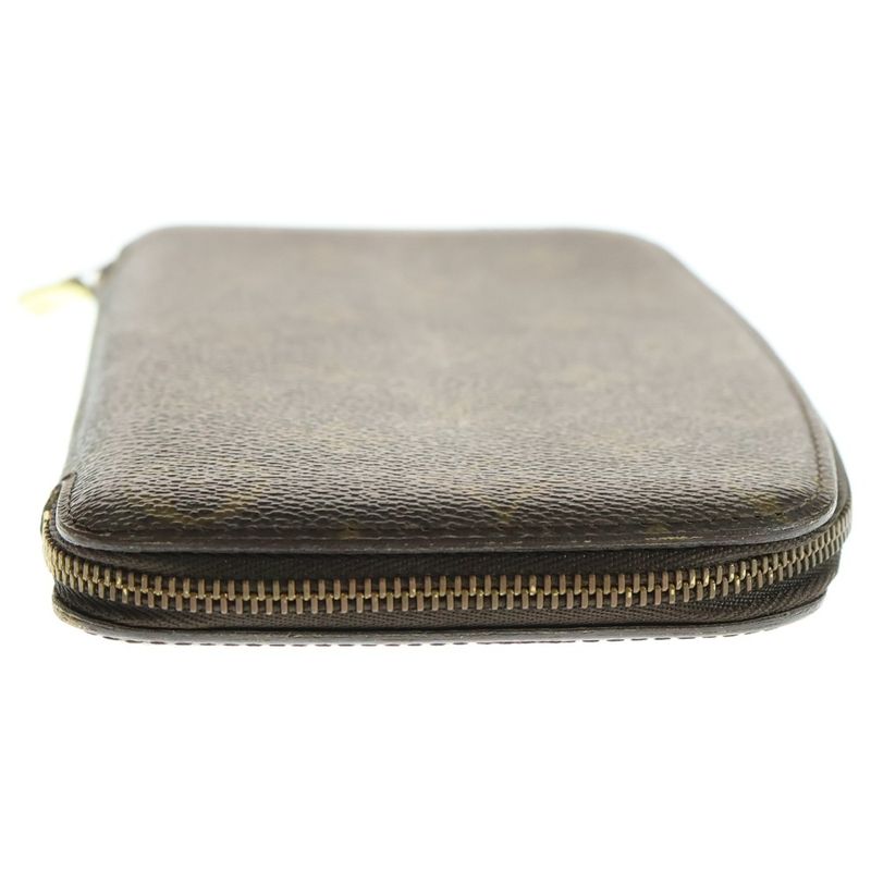 Louis Vuitton Monogram Agenda Geod Card Case Round Zip Wallet Brown Pvcleather