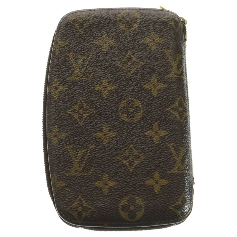 Louis Vuitton Monogram Agenda Geod Card Case Round Zip Wallet Brown Pvcleather