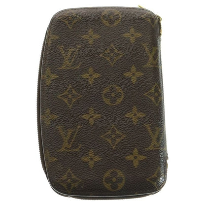 Louis Vuitton Monogram Agenda Geod Card Case Round Zip Wallet Brown Pvcleather