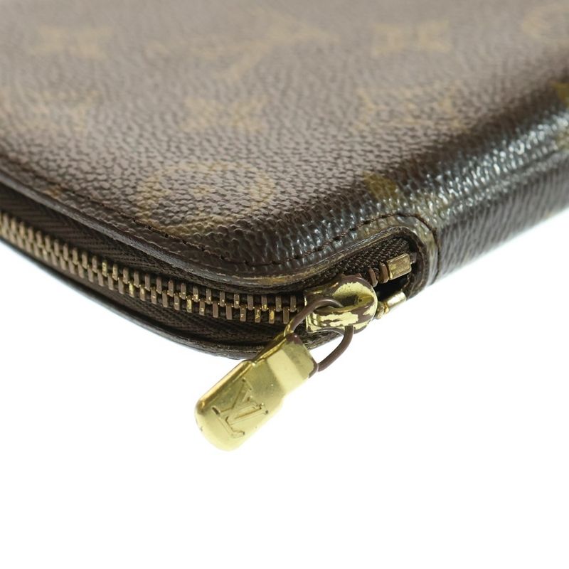 Louis Vuitton Monogram Agenda Geod Card Case Round Zip Wallet Brown Pvcleather