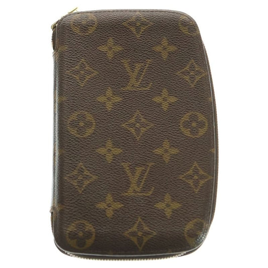 Louis Vuitton Monogram Agenda Geod Card Case Round Zip Wallet Brown Pvcleather