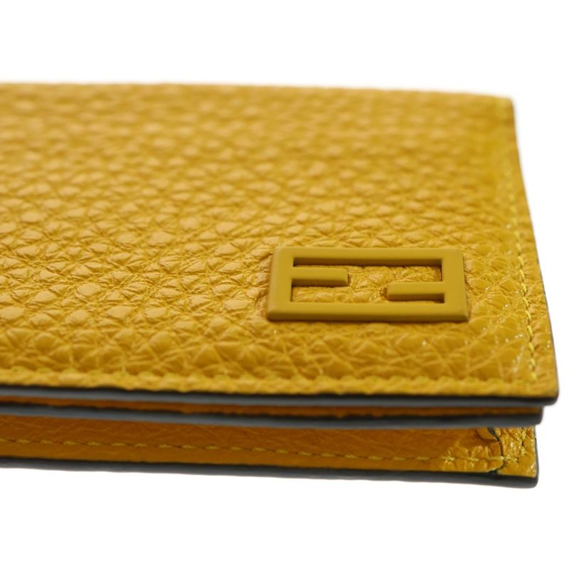 Fendi Foldable Logo Card Case Leather Yellow 7m0222