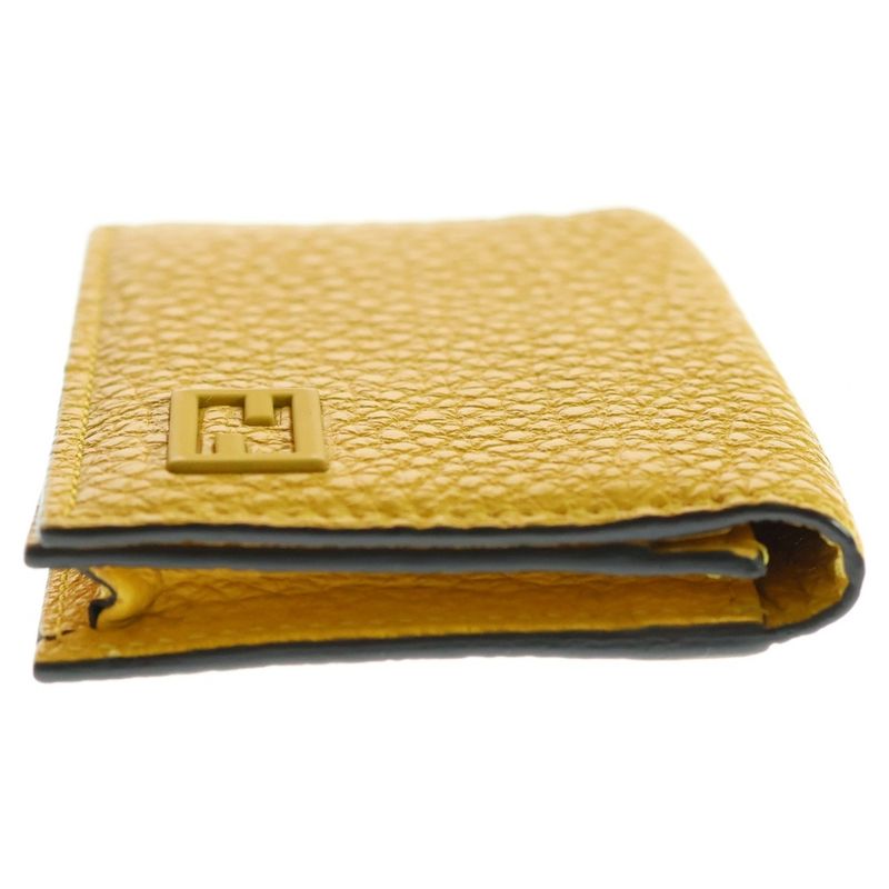 Fendi Foldable Logo Card Case Leather Yellow 7m0222