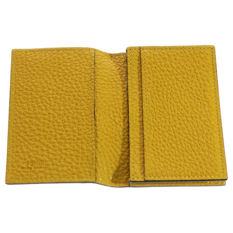 Fendi Foldable Logo Card Case Leather Yellow 7m0222